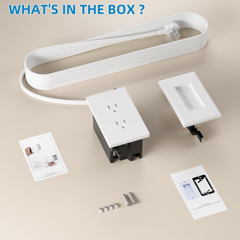 Celendor in Wall Cable Management Kit,Recessed Outlet Box for Wall Mount TV, Outlet Relocation Kit for Relocating Unreachable Electrical Outlets,2 AC Outlets,in Wall Extension Cord - Image 3
